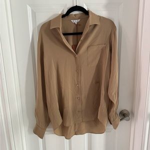 NWT Loro Piana Silk Button-Down Blouse beige brown 44 / US 8